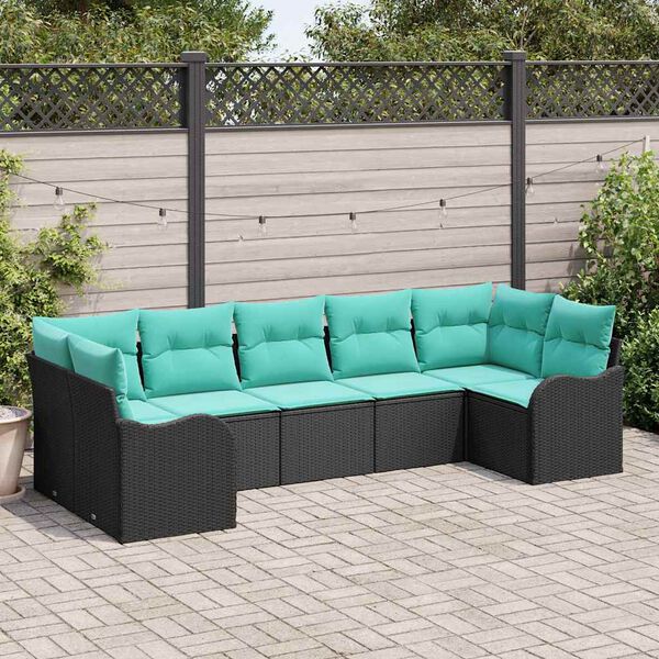 vidaXL Garden Sofa Set 7 pcs Black and turquoise Poly rattan