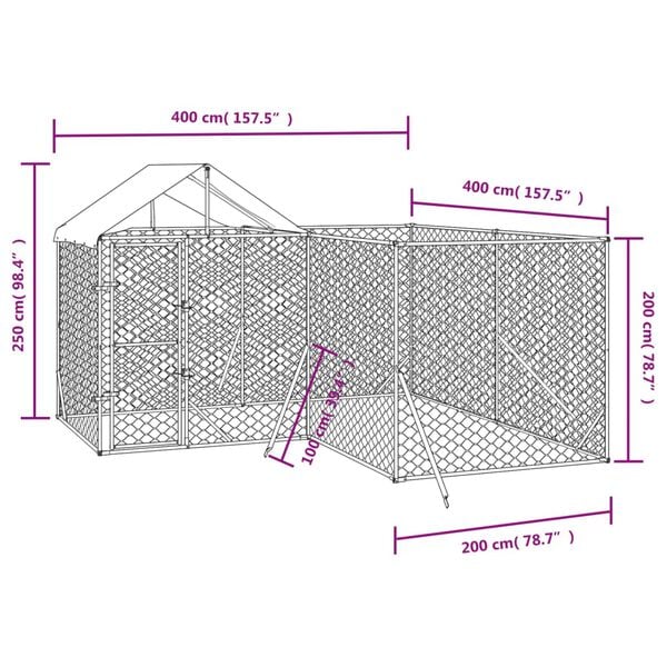 vidaXL Outdoor Dog Kennel with Roof Silver 4x4x2.5 m Galvanised Steel
