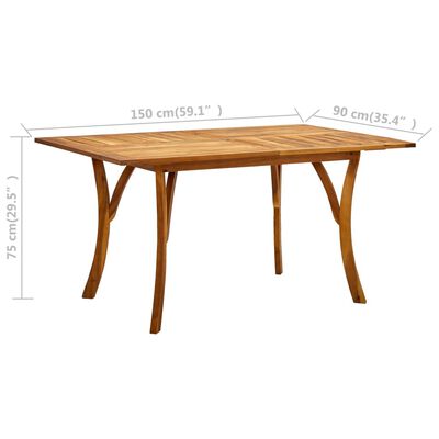 vidaXL Garden Table 150x90x75 cm Solid Acacia Wood