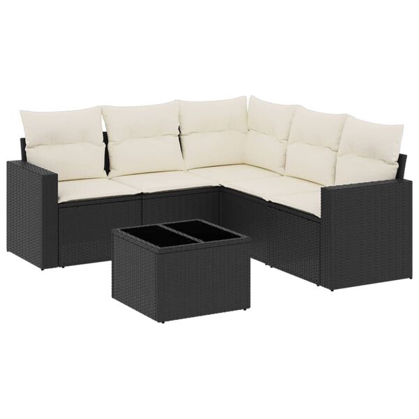vidaXL 6 Piece Garden Sofa Set with Cushions Black Poly Rattan