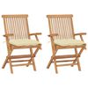 vidaXL Folding Chairs with Cream White Cushions 2 pcs Solid Teak Wood