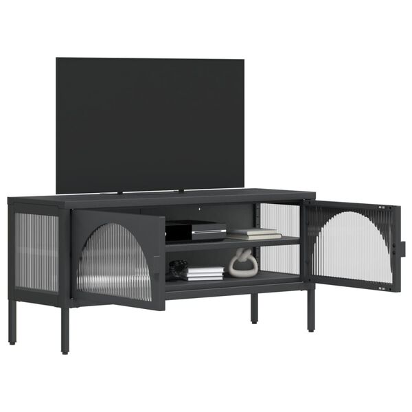 vidaXL TV Cabinet Black 105x35x50 cm Glass and Steel