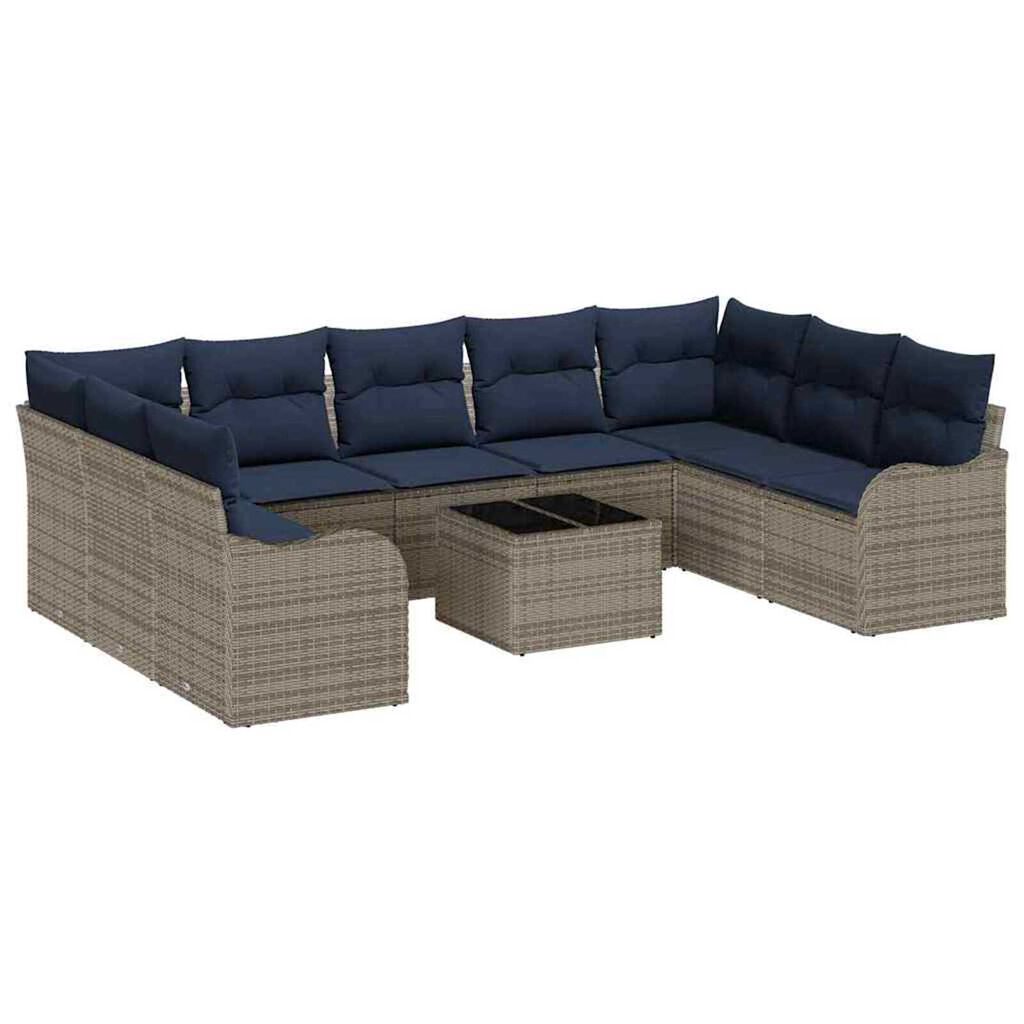 vidaXL Garden Sofa Set with Cushion 10 pcs Grey Poly rattan