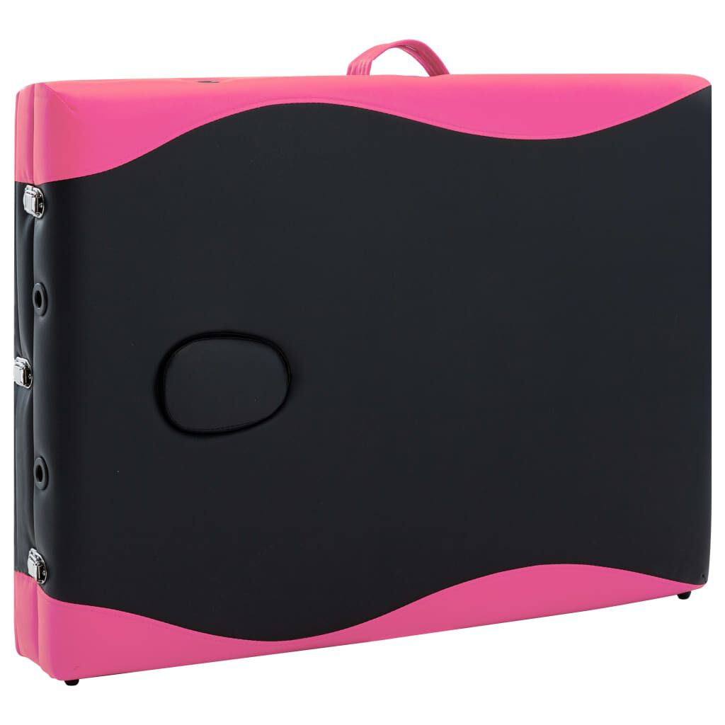 vidaXL 3-Zone Foldable Massage Table Aluminium Black and Pink
