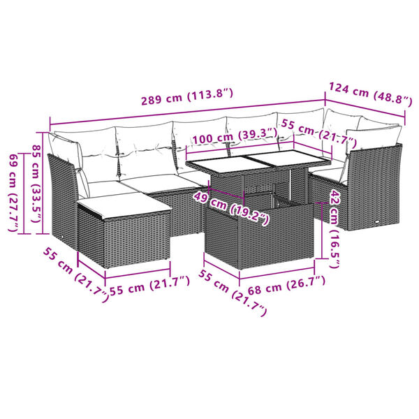 vidaXL 8 Piece Garden Sofa Set with Cushions Brown Poly Rattan