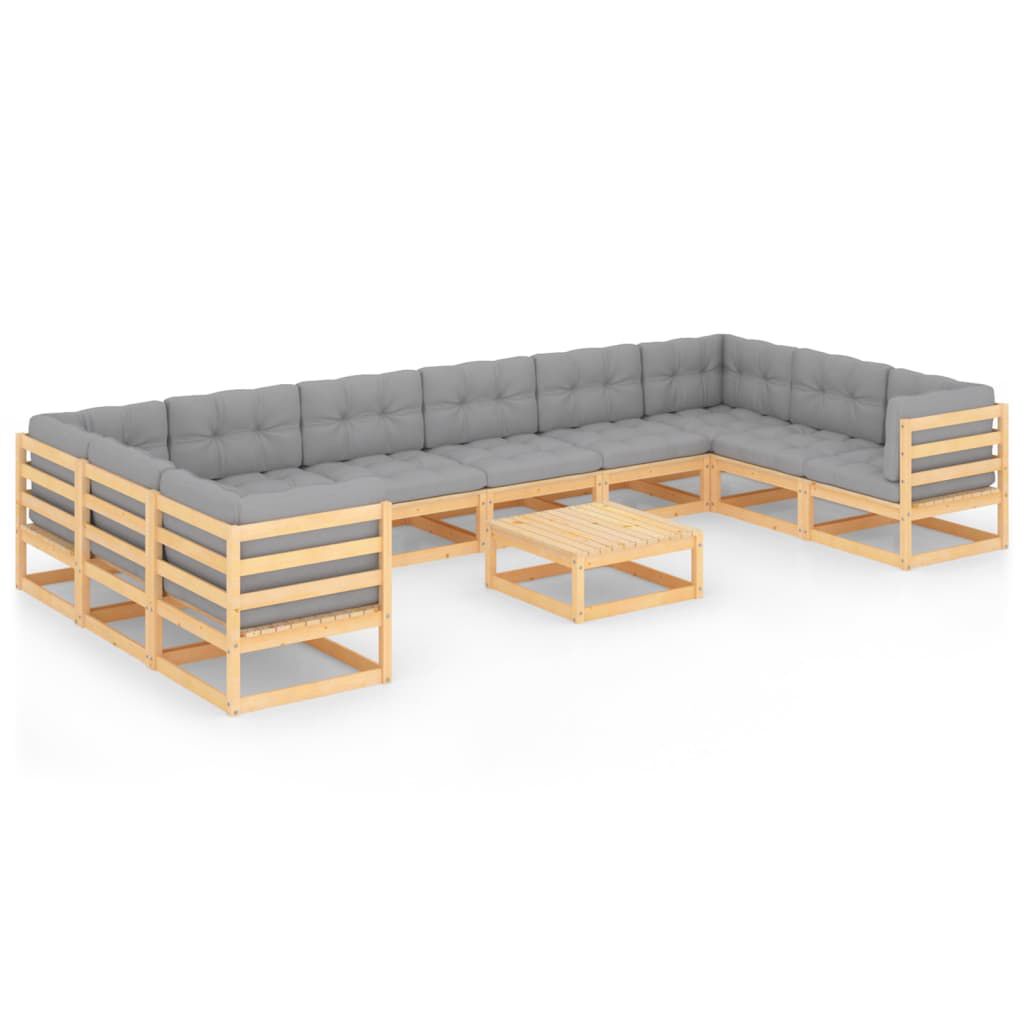 vidaXL 11 Piece Garden Lounge Set with Cushions Solid Pinewood