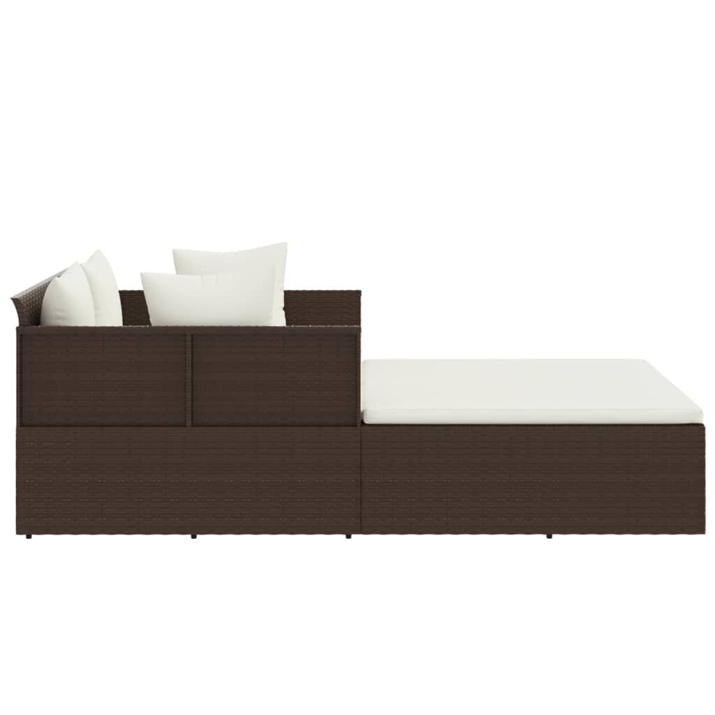 vidaXL Sunbed with Cushions Brown 182x118x63 cm Poly Rattan