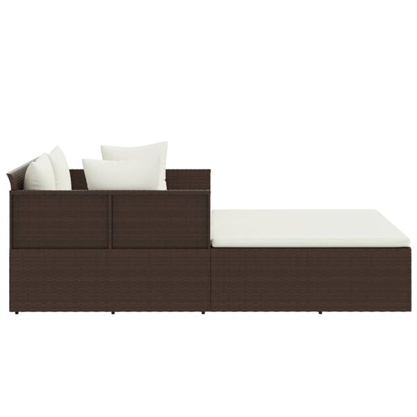 vidaXL Sunbed with Cushions Brown 182x118x63 cm Poly Rattan