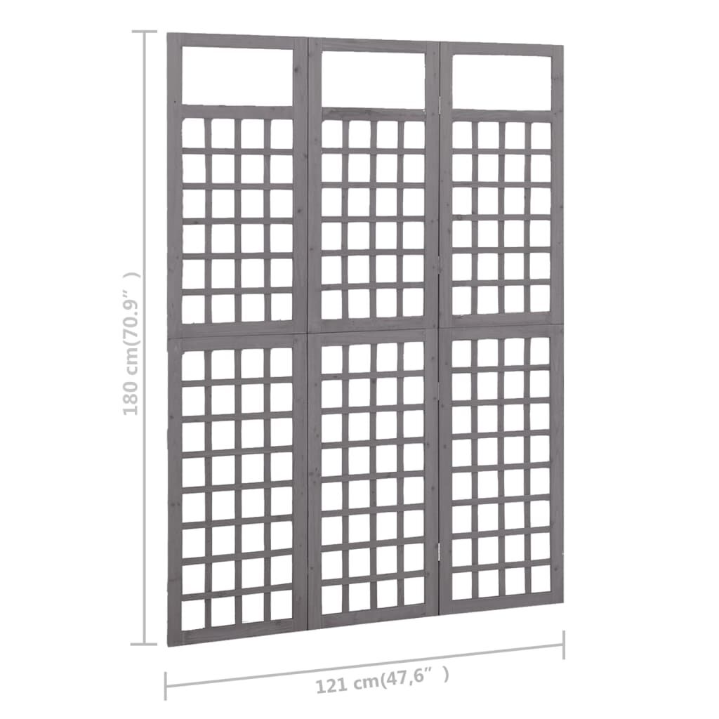 vidaXL 3-Panel Room Divider/Trellis Solid Fir Wood Grey 121x180 cm