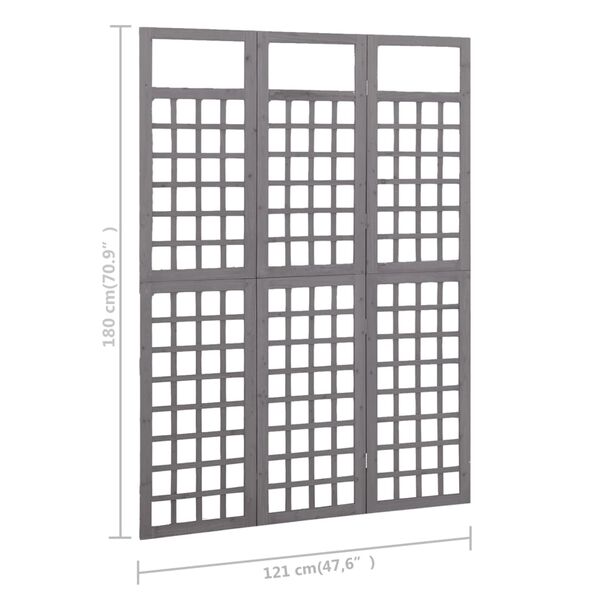 vidaXL 3-Panel Room Divider/Trellis Solid Fir Wood Grey 121x180 cm