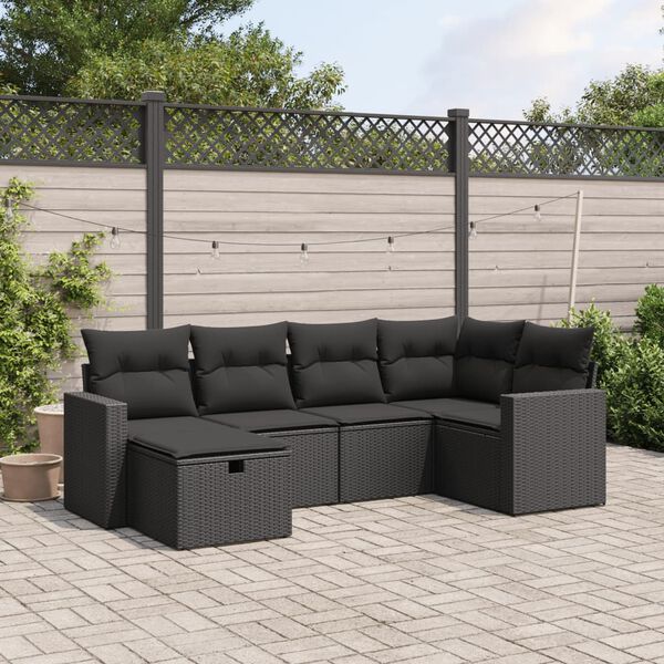vidaXL 6 Piece Garden Sofa Set with Cushions Brown Poly Rattan