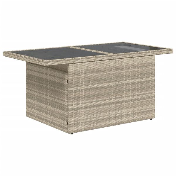 vidaXL Garden Table with Glass Top Light Grey 100x55x73 cm Poly Rattan
