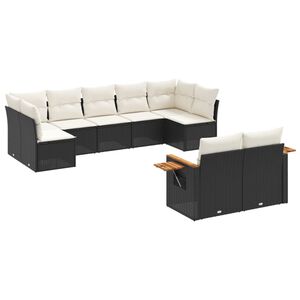 vidaXL 9 Piece Garden Sofa Set with Cushions Black Poly Rattan