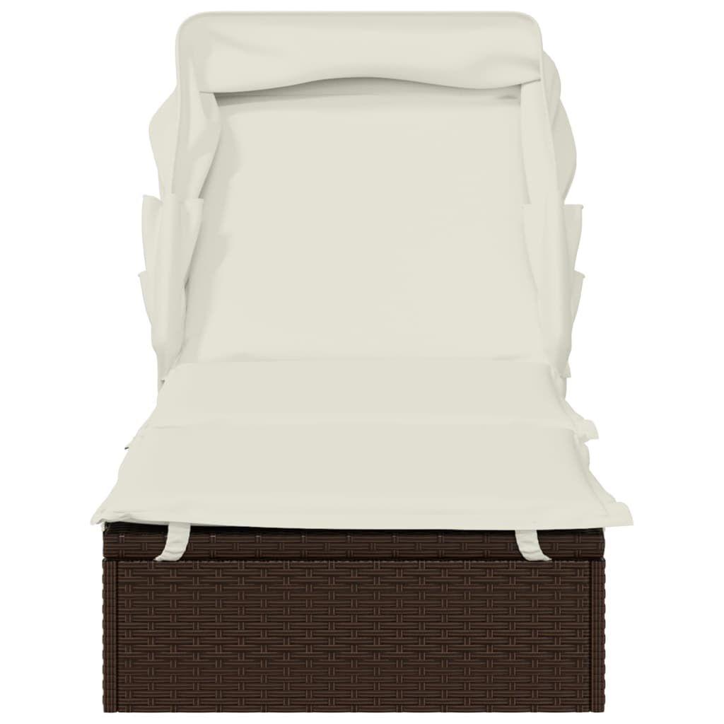 vidaXL Sunbed with Foldable Roof Brown 213x63x97 cm Poly Rattan