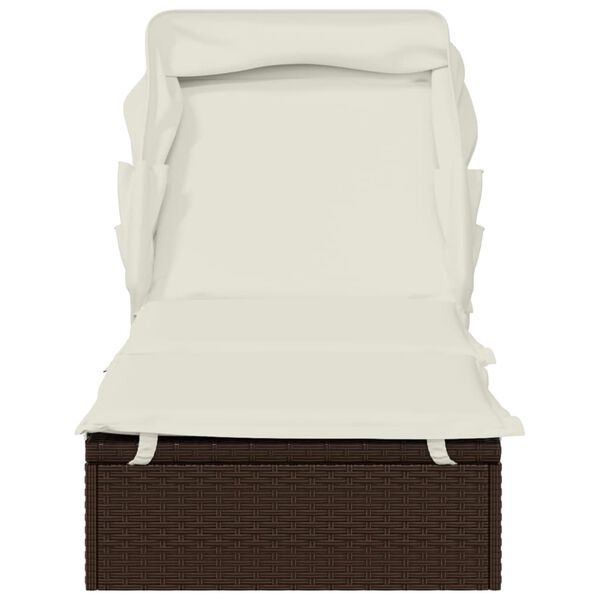 vidaXL Sunbed with Foldable Roof Brown 213x63x97 cm Poly Rattan
