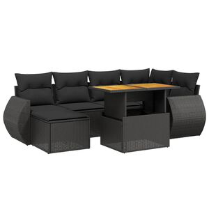 vidaXL 8 Piece Garden Sofa Set with Cushions Black Poly Rattan Acacia