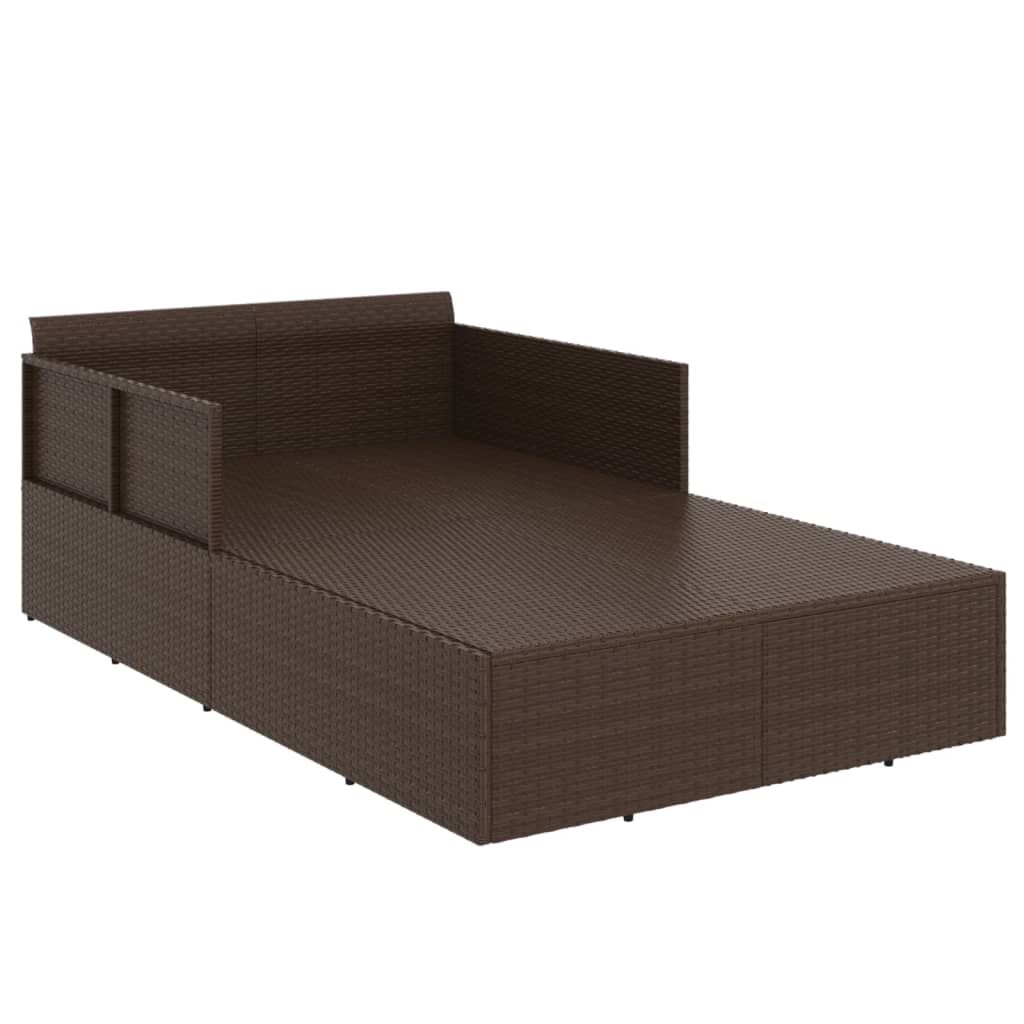 vidaXL Sunbed with Cushions Brown 182x118x63 cm Poly Rattan