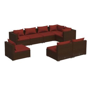 vidaXL 8 Piece Garden Lounge Set with Cushions Poly Rattan Brown