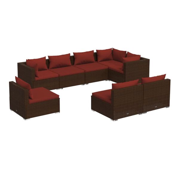 vidaXL 8 Piece Garden Lounge Set with Cushions Poly Rattan Brown