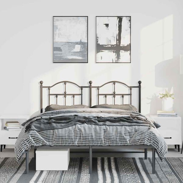 vidaXL Metal Bed Frame without Mattress with Headboard Black 135x190cm