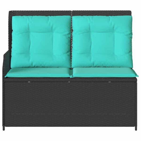 vidaXL Reclining Garden Bench with Cushions Black Poly Rattan