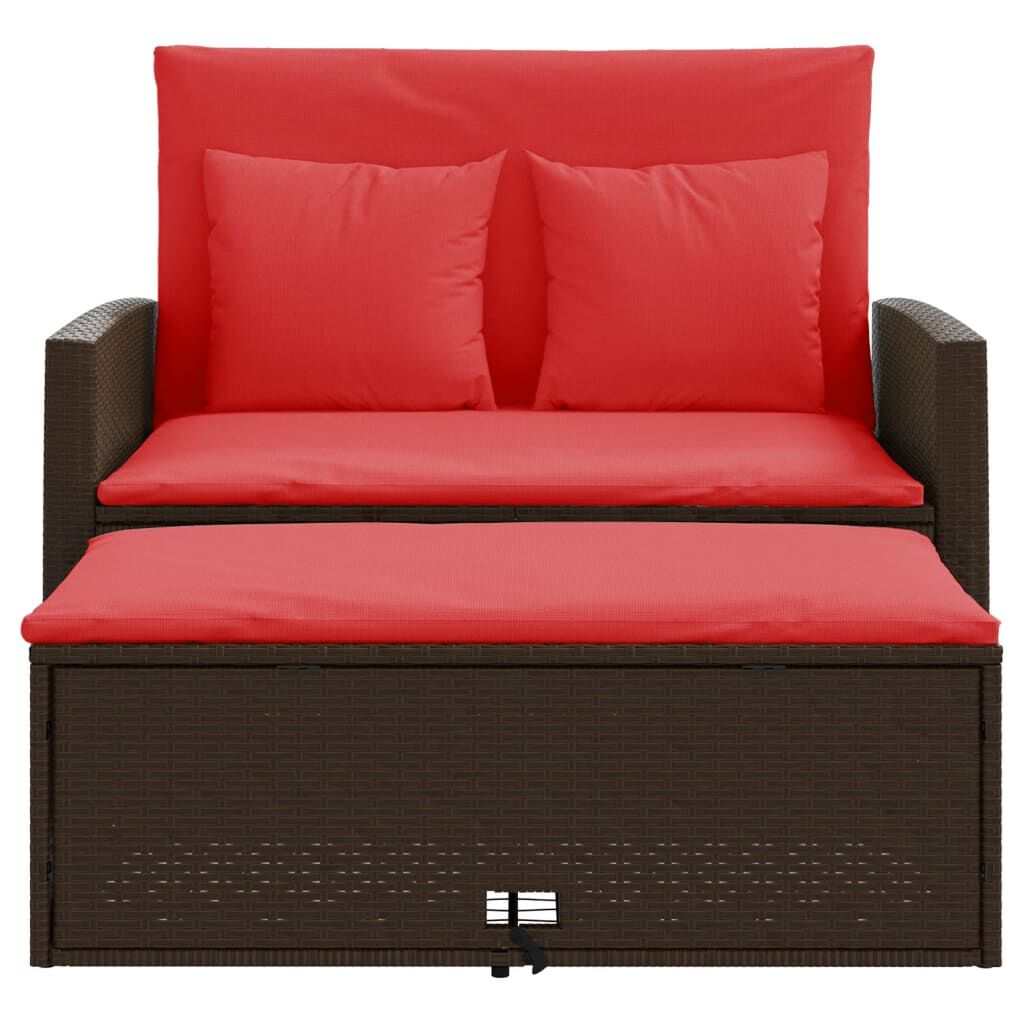 vidaXL Garden Sofa with Cushions 2-Seater Brown Poly Rattan