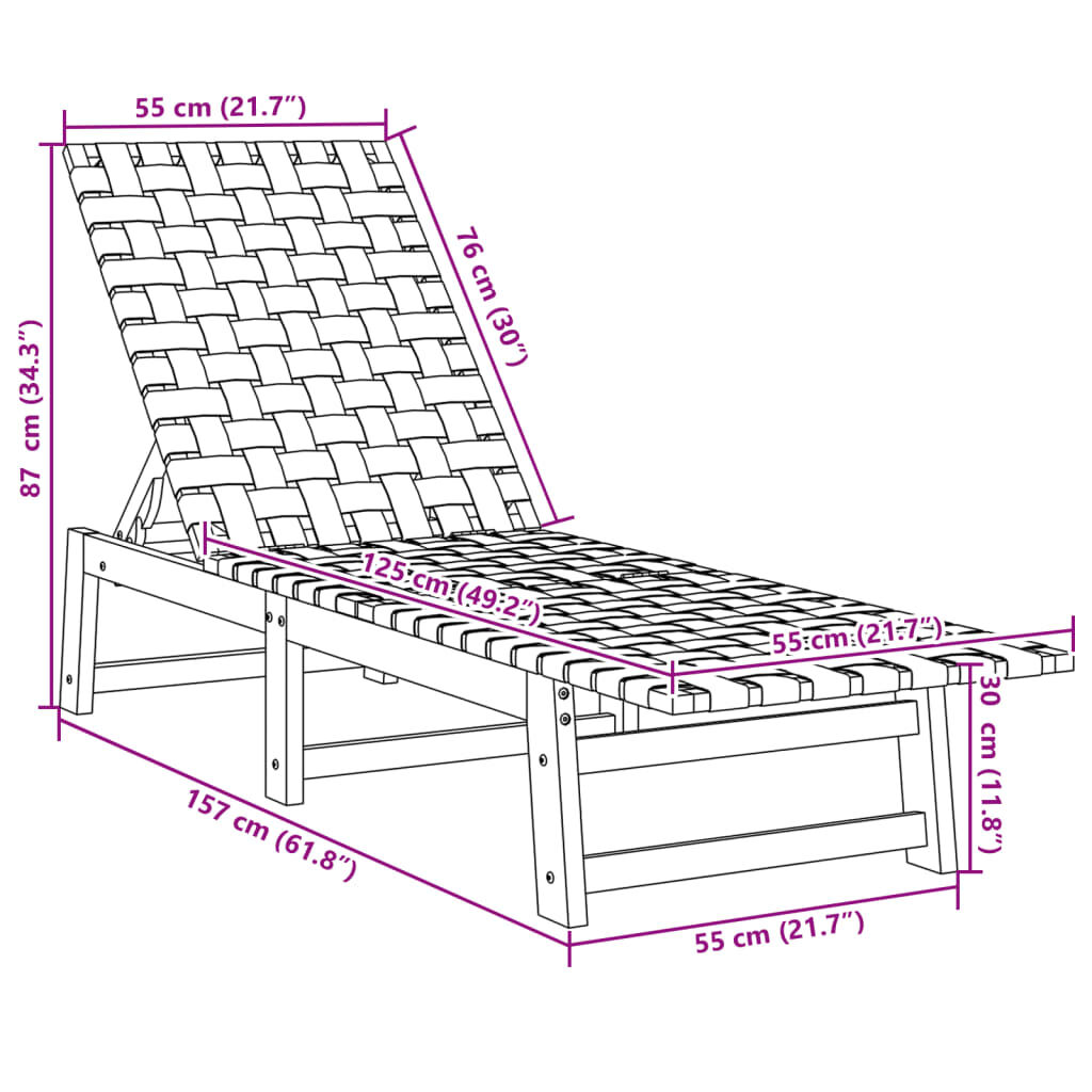 vidaXL Sun Lounger with Table Red Solid Wood Acacia and Fabric