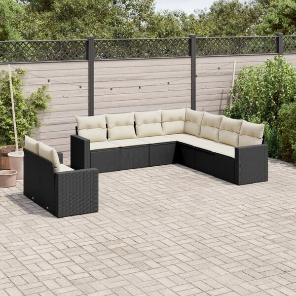 vidaXL 9 Piece Garden Sofa Set with Cushions Black Poly Rattan