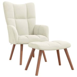 vidaXL Relaxing Chair with a Stool Cream White Velvet