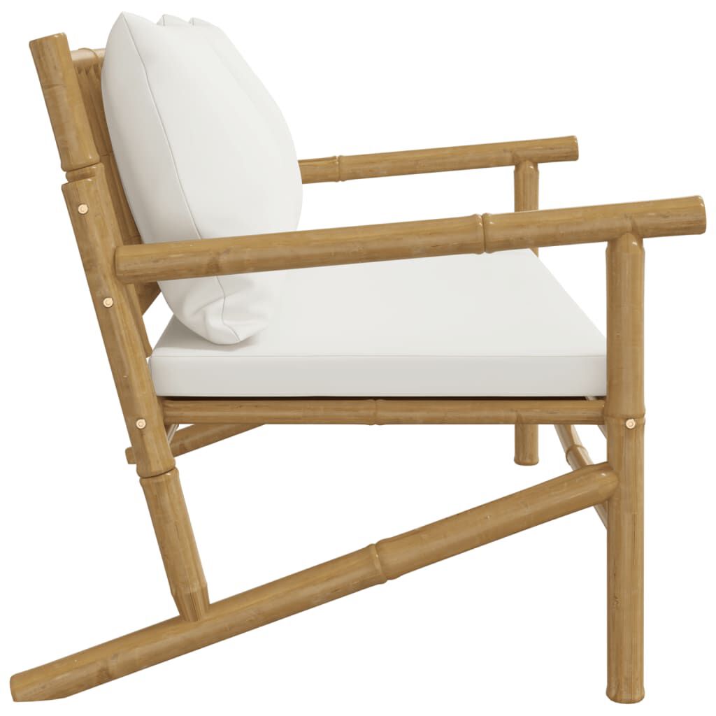 vidaXL Garden Bench with Cream White Cushions Bamboo