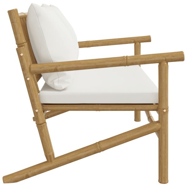 vidaXL Garden Bench with Cream White Cushions Bamboo