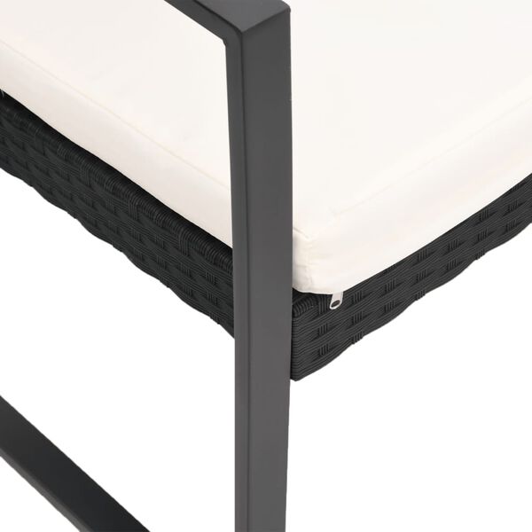 vidaXL 2-Seater Garden Bench with Cushions Black PP Rattan