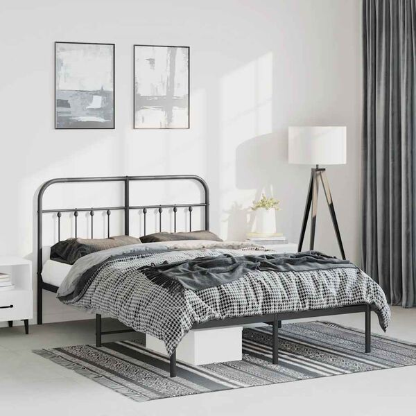vidaXL Metal Bed Frame without Mattress with Headboard Black 150x200cm