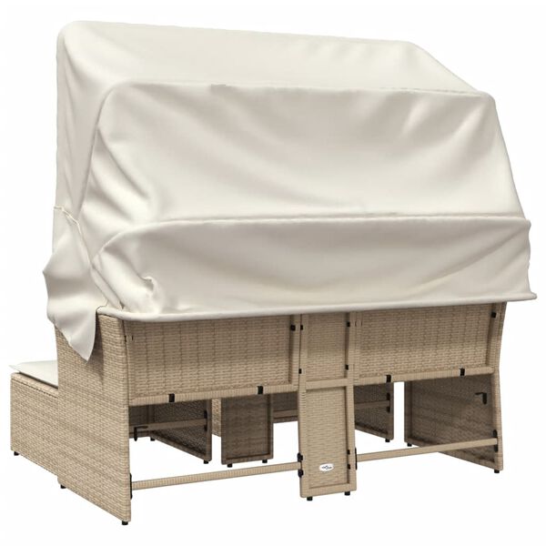 vidaXL Garden Sofa 2-Seater with Canopy and Stools Beige Poly Rattan
