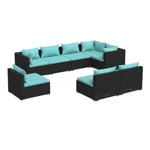 vidaXL 8 Piece Garden Lounge Set with Cushions Poly Rattan Black