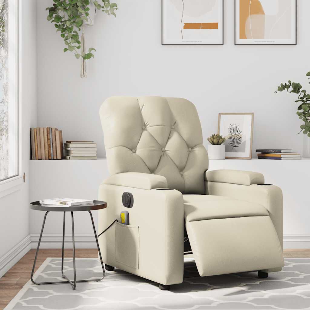 vidaXL Electric Massage Recliner Chair Cream Faux Leather