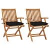 vidaXL Folding Chairs 2 pcs with Black Cushions Solid Teak Wood