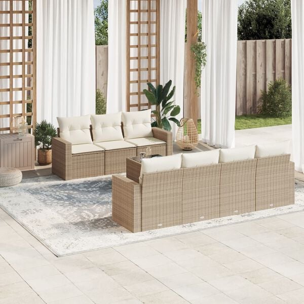 vidaXL 8 Piece Garden Sofa Set with Cushions Beige Poly Rattan