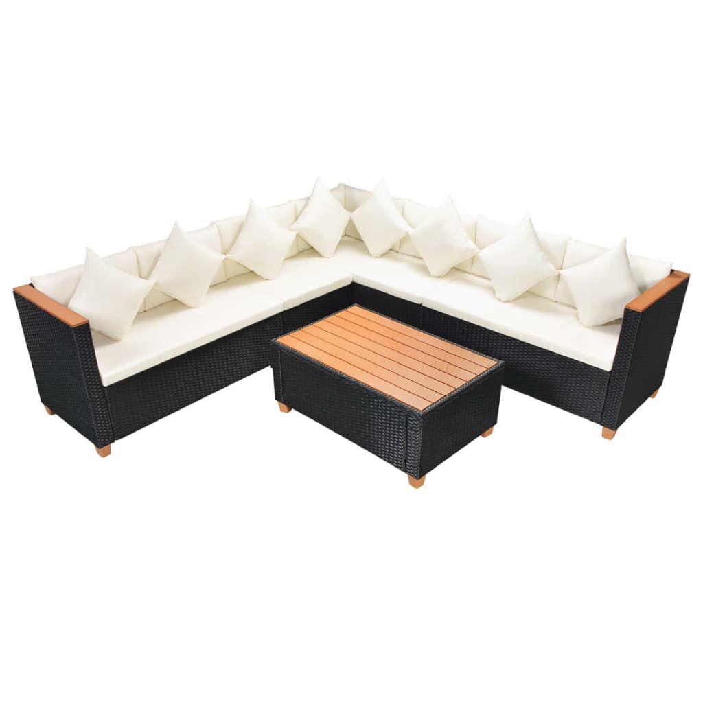 vidaXL 5 Piece Garden Lounge Set with Cushions Poly Rattan Black