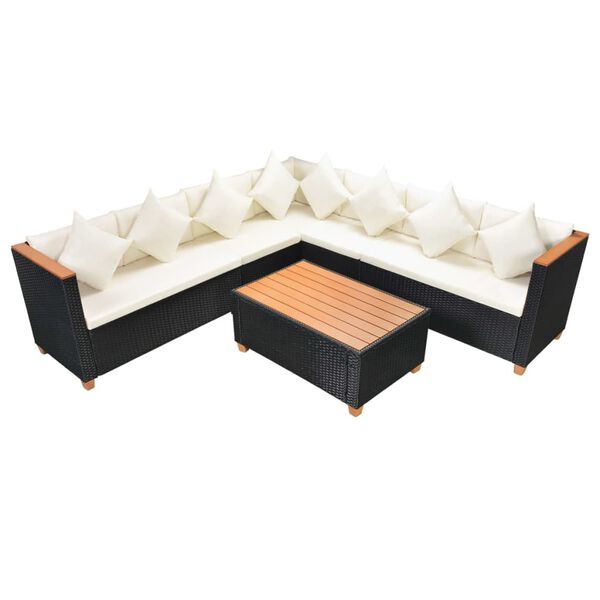 vidaXL 5 Piece Garden Lounge Set with Cushions Poly Rattan Black
