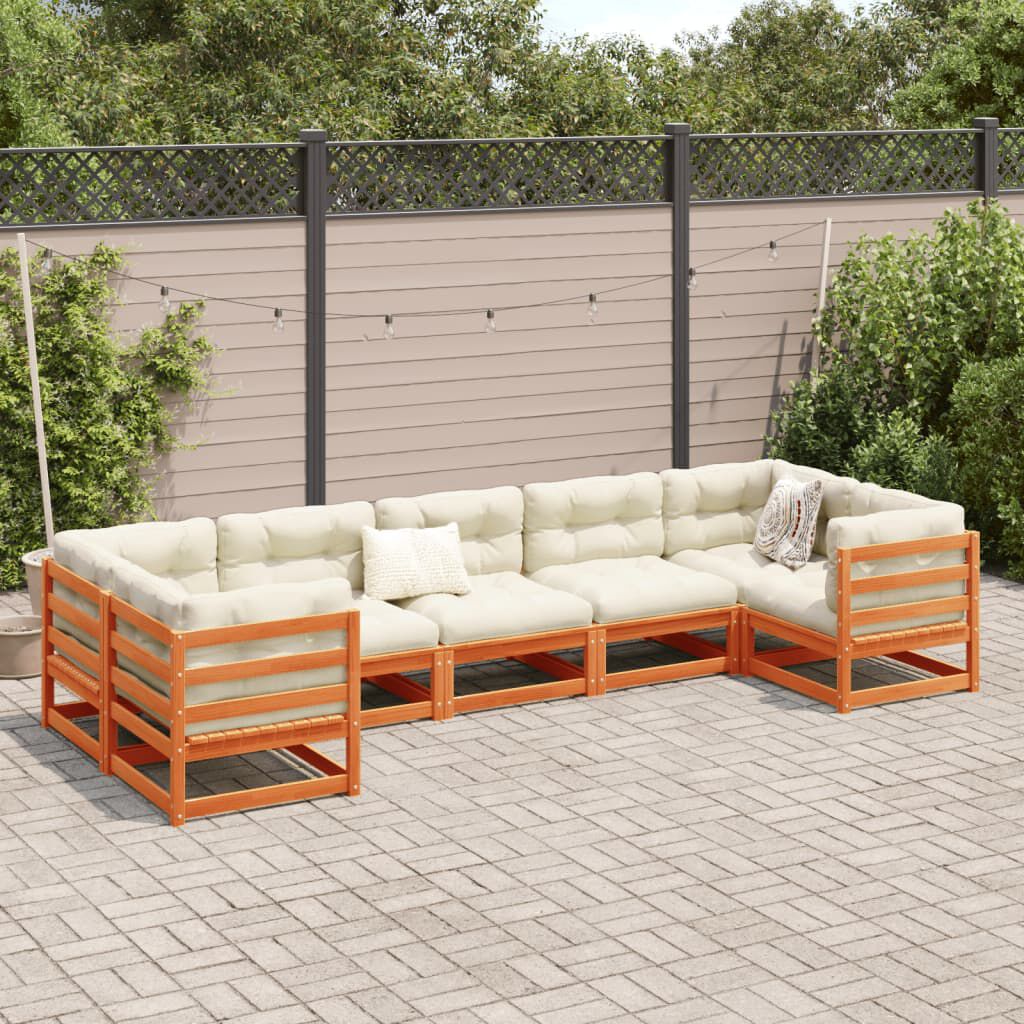 vidaXL 7 Piece Garden Sofa Set with Cushions Wax Brown Solid Wood Pine