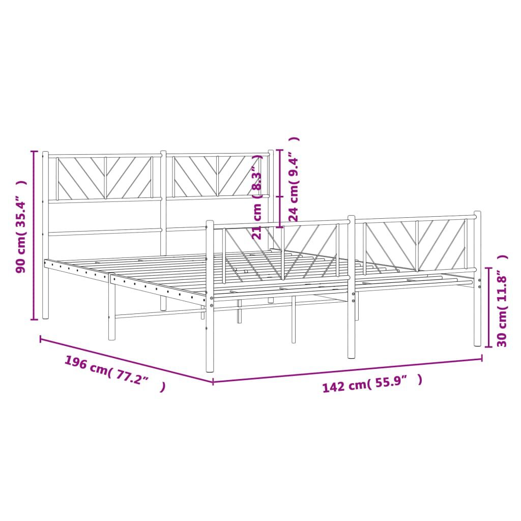 vidaXL Metal Bed Frame without Mattress with Footboard White 135x190cm