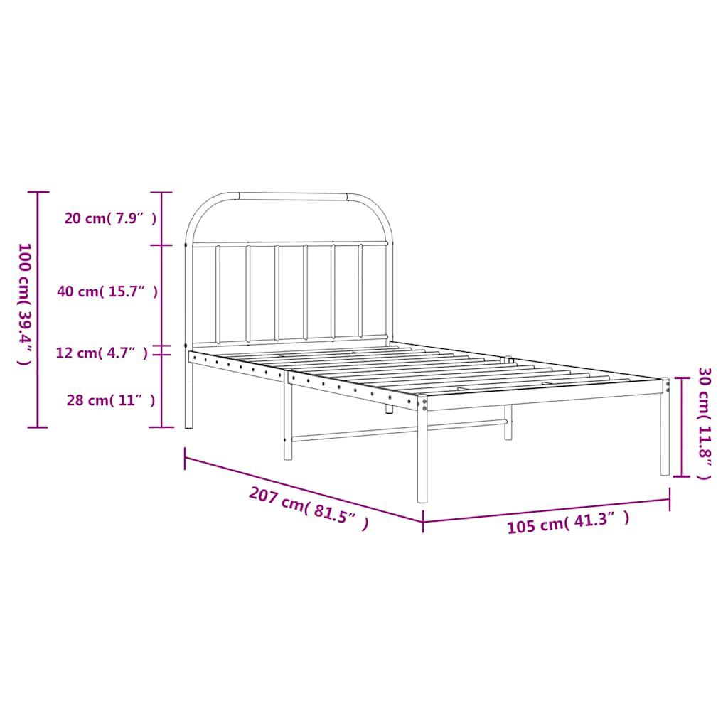 vidaXL Metal Bed Frame without Mattress with Headboard White 100x200cm