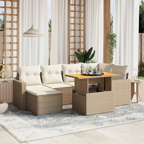 vidaXL 7 Piece Garden Sofa Set with Cushions Beige Poly Rattan