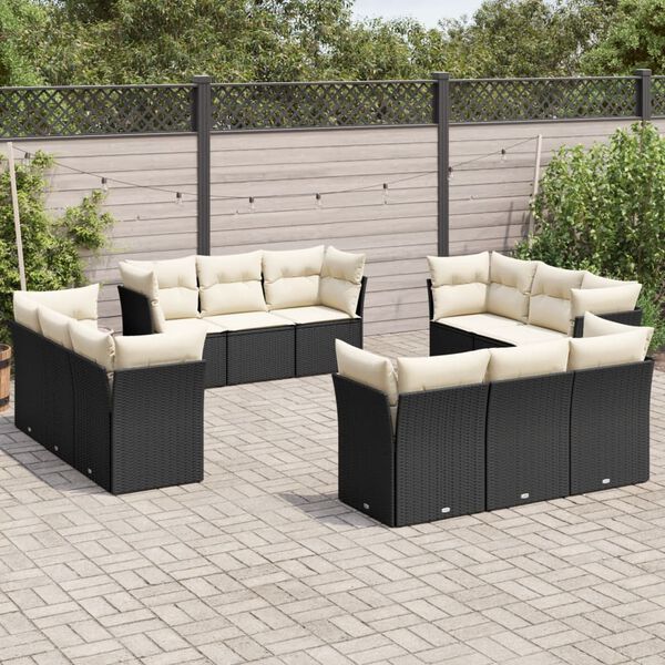 vidaXL 12 Piece Garden Sofa Set with Cushions Black Poly Rattan