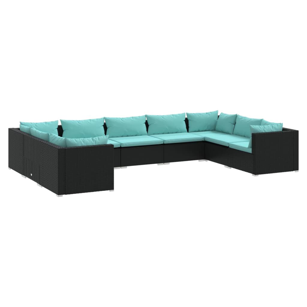 vidaXL 9 Piece Garden Lounge Set with Cushions Poly Rattan Black