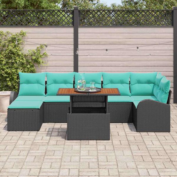 vidaXL Garden Sofa Set with Cushion 8 pcs Black and blue