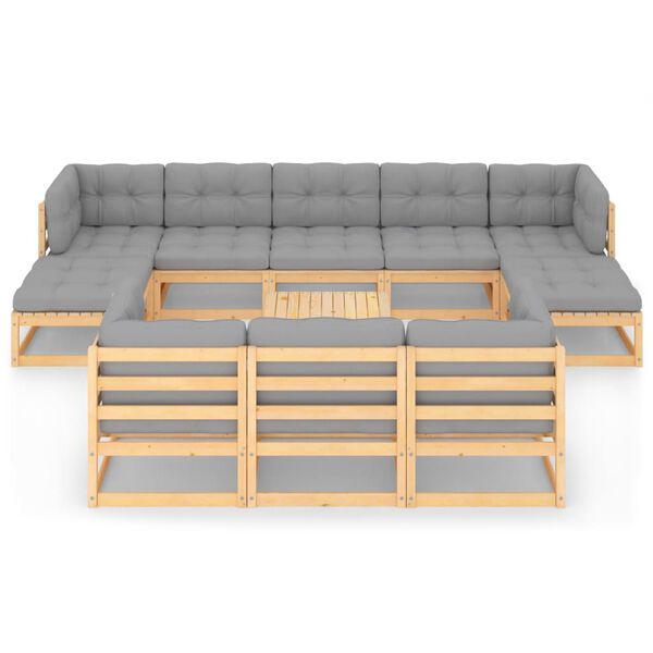 vidaXL 11 Piece Garden Lounge Set with Cushions Solid Pinewood