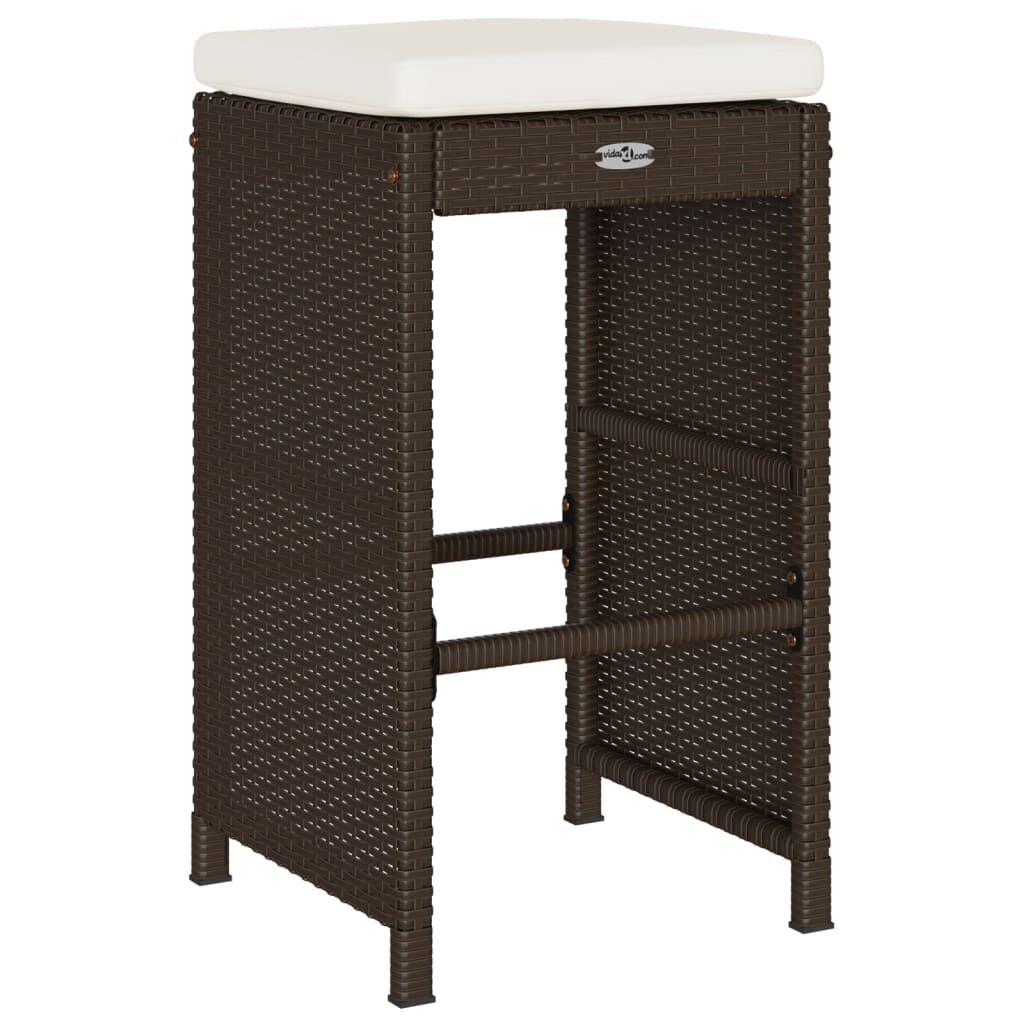 vidaXL Garden Bar Stools with Cushions 2 pcs Brown Poly Rattan