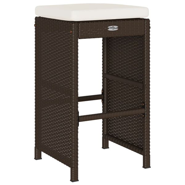 vidaXL Garden Bar Stools with Cushions 2 pcs Brown Poly Rattan
